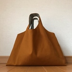 手提げバッグ キャメル×グリーンストライプ