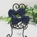 【送料込み】 palmier ❇ lame line ribbon ( navy )  キッズ ヘアゴム      
