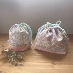 入園準備♪ お弁当袋&コップ袋 セット＊スイートガーデン ピンク /ランチバッグ 巾着 入学グッズ