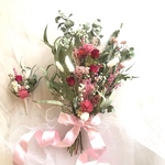 ウエディングブーケ&ブートニア💐ドライフラワーピンク
