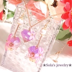 1点物♡夢かわシリーズ～ラプンツェルカラーのフラワー宝石ピアス＆ネックレス♡