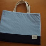 【SALE】【サイズ変更可】入園入学に♪水色ヒッコリー　レッスンバッグ