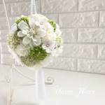 ❀つまみ細工❀アーティフィシャル ボールブーケ❁白(ホワイト)・緑(グリーン)❁結婚式 和装 ブーケ ウェディング