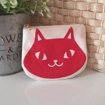 猫ちゃん  ぺたんこポーチ  赤