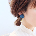 【 chimie vintage collection- 367 】ドイツヴィンテージネイビー　2wayイヤリング・ピアス