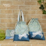 keo様オーダー品：花柄＆リボンの巾着2点・移動ポケット