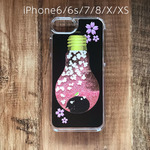 [送料無料] 桜と猫の電球グリッターケース iPhone6/6s/7/8/X/XS [受注生産]