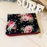 ☆綿麻☆薔薇柄ポーチ☆化粧品入れ☆小物入れ☆１４センチファスナー☆