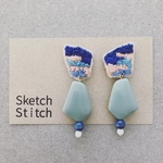 mint green×blue刺繍ピアス