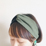 【バイカラー】T-shirt black × khaki  ブラック × カーキ / クロス ターバン ヘアバンド