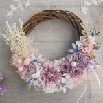 Lune Bonheur Pastel  coton＊受注制作＊ハーフムーンリース＊プリザーブドフラワー＊お花＊ギフト＊結婚祝い＊春リース＊フラワーリース