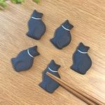 シンプル黒猫 薄型・猫の箸置き【陶器】