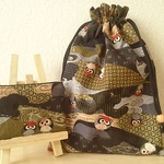 御朱印帳入れ巾着&小銭入れ＊ふくろう(黒×黒)