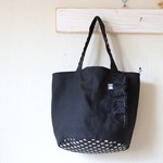 pos...様専用*black linenフリル*丸底バッグ＊リネン*フリル*水玉＊大き目ポケット付