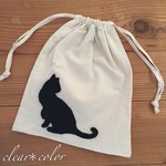 羊毛刺繍×巾着(ねこシルエット)