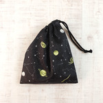 20×23ｃｍ給食袋・コップ袋（076）宇宙惑星柄　黒デニム風