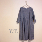 コットンリネン 肩落ちタックワンピース