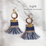  ゴールド リング×デニム タッセル イヤリング/ピアス