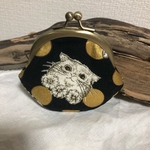がま口財布S オシャレなうさぎとねこ柄ブラック 