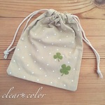 羊毛刺繍×ミニ巾着(クローバー)