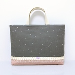 【再販】星降るガーゼ グレー×ピンク☆*レッスンバッグ シンプル リボン 北欧 