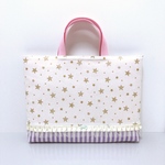 【再販】キラキラ星 ほし×ストライプ ☆*ハンドメイド レッスンバッグ シンプル リボン 北欧 ホワイト