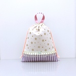 【再販】キラキラ星 ほし×ストライプ ホワイト*☆巾着袋  体操服袋 上履き入れ シューズケース