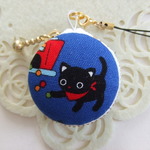 黒猫★青系6/マカロンコインケース(マカロンポーチ)ストラップ付