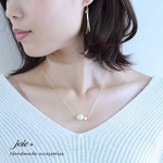 コーディネートセット  スティックストーンピアス＆2粒コットンパールネックレス