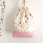 カラフルしずく柄♡ナチュラル＊ピンクボーダー  体操着入れ