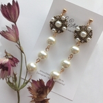 【SALE】アンティーク風ビジュー×三連パールのピアス ／イヤリング