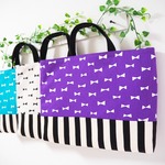 リボン×ストライプ の キルティングレッスンバッグ 紫
