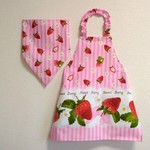 110cm ゴム入 子供用エプロン(三角巾/給食帽・巾着袋オプション) イチゴ（ピンク）