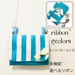 受注製作 キッズ移動ポケット&ポシェット thickストライプミント×ターコイズ 多機能選べるリボン