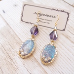 【SALE】オーバルブルーレジンとガラスビーズのピアス・イヤリング