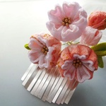 曙色 桜の銀ビラ付きパッチンかんざし（つまみ細工）