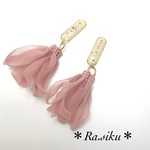 オーバル押し花シフォン(ピンク)ピアス/イヤリング
