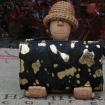 ハラコの長財布 ゴールドのラメ入り牛革の財布/LV-BLACK