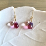 ピンク×パープル 桜 チェコガラスビーズのピアス/イヤリング 