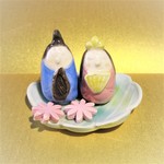おひな様（飾り台:グリーン,お花付き）
