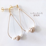 [再販] 水引ピアス❁パールと淡路玉の雫ピアス❁