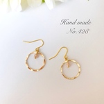 『送料込』リング×ピーチパール☆シンプル 春ピアス 