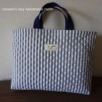 SALE★1800→1200円！！　キルティング　シンプル　ストライプ　濃ネイビー　レッスンバッグ　30×40×4