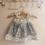 かわいいベビー服♪小花柄2段重ねリボン付きチュニックキャミソール&スカート（春色キュートブルー）