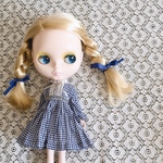 ドール用 細ギンガムチェック 長袖 ワンピース（ネイビー） リカちゃん アウトフィット