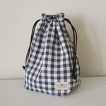学校に★シンプルチェックのコップ袋(Lサイズ)