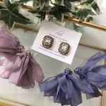 ヴィンテージ  刺繍ビジュー シフォンタッセルピアス 