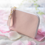 桜&ピンクのL字コンパクトウォレット【受注製作】革