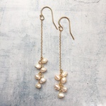 14kgf 小粒淡水パールのロング　ピアス＆イヤリング