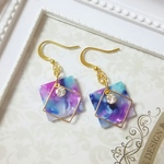 べっ甲風ピアス 四角 スクエア